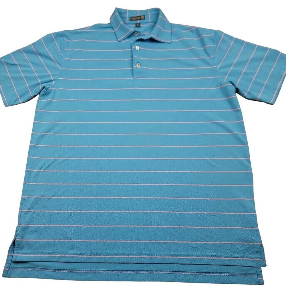 Peter Millar‎ Mens M Shirt Summer Comfort E4 Performance Polo Blue Pink Stripe